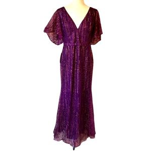 Elegant Purple V-Neck Sequin Evening Dress